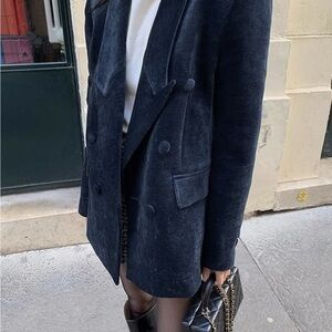 Elegant Navy Double-Breasted Women's Coat
